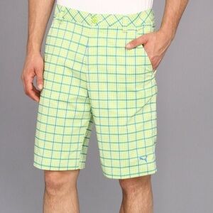 Puma Golf Tech Green Plaid and Blue Flat Front Shorts -Size 32